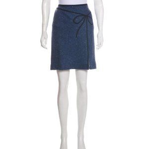JOHN GALLIANO Lace-Trimmed Wool Skirt Blue and Black with Ribbon Bow Design